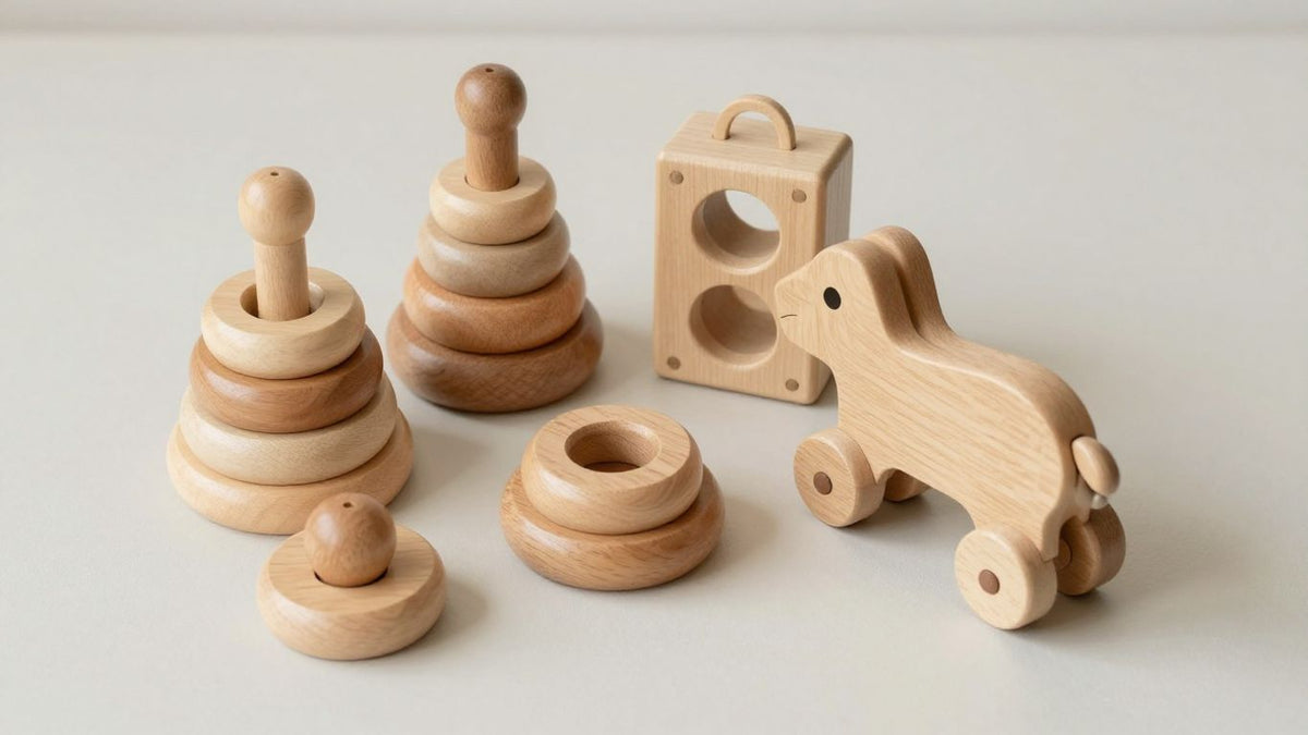 Fisher-Price wooden toys with Montessori-inspired design.