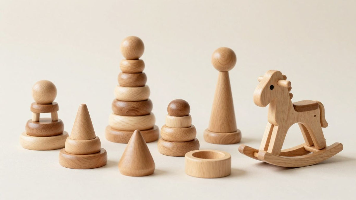 Fisher-Price wooden toys with Montessori-inspired design.