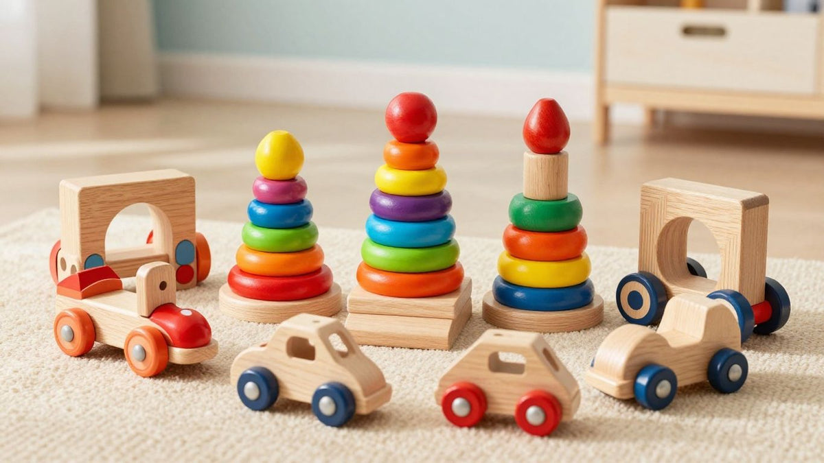 Fisher-Price and Melissa & Doug wooden toys for children.