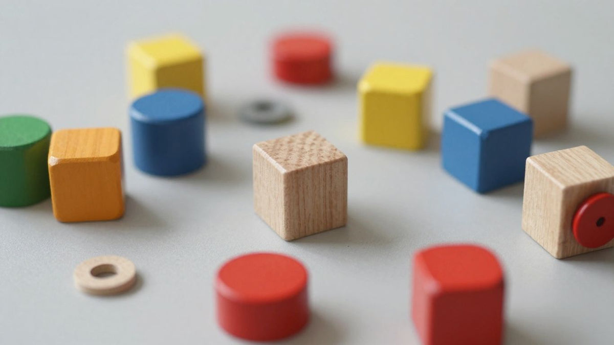 Wooden toy blocks with magnetic connectors.