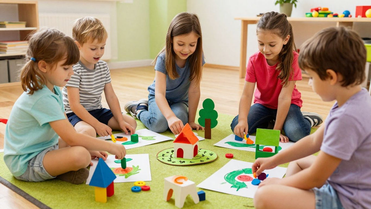Children playing creatively without toys.