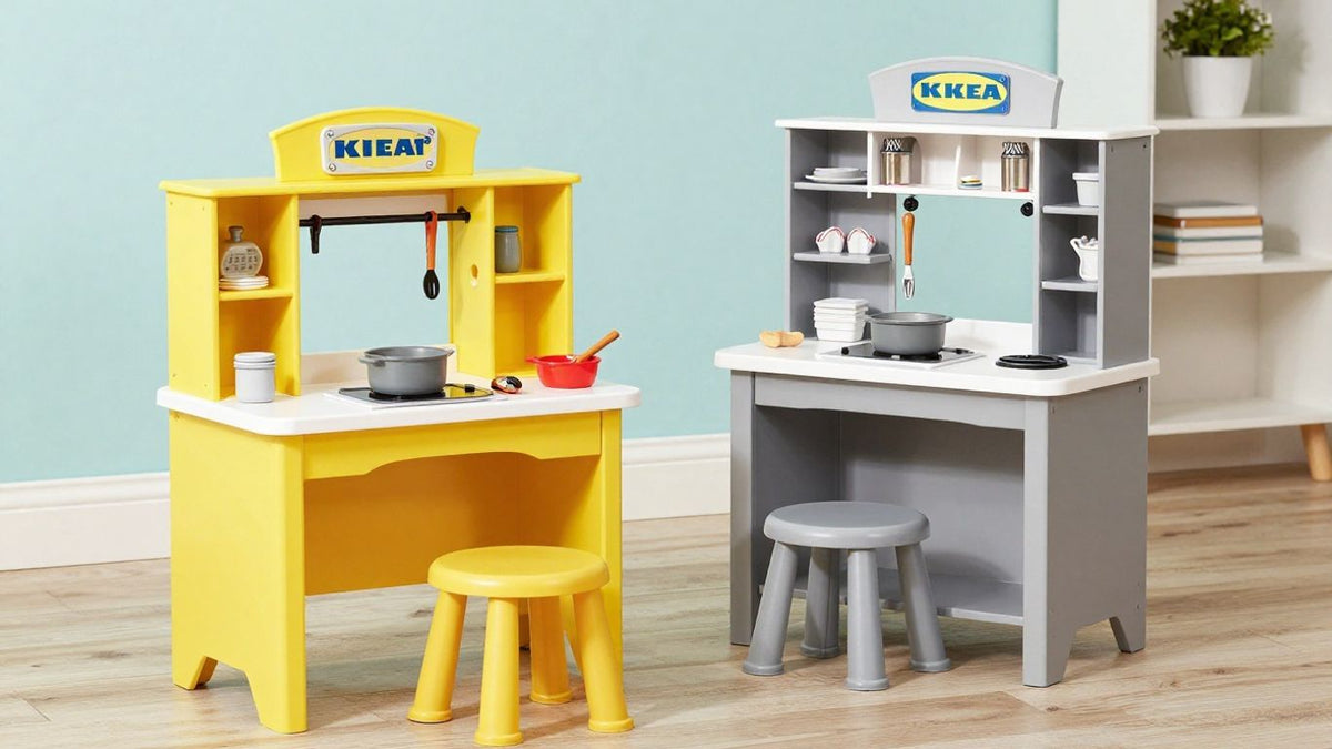 DIY painted Kmart and Ikea toy kitchens.