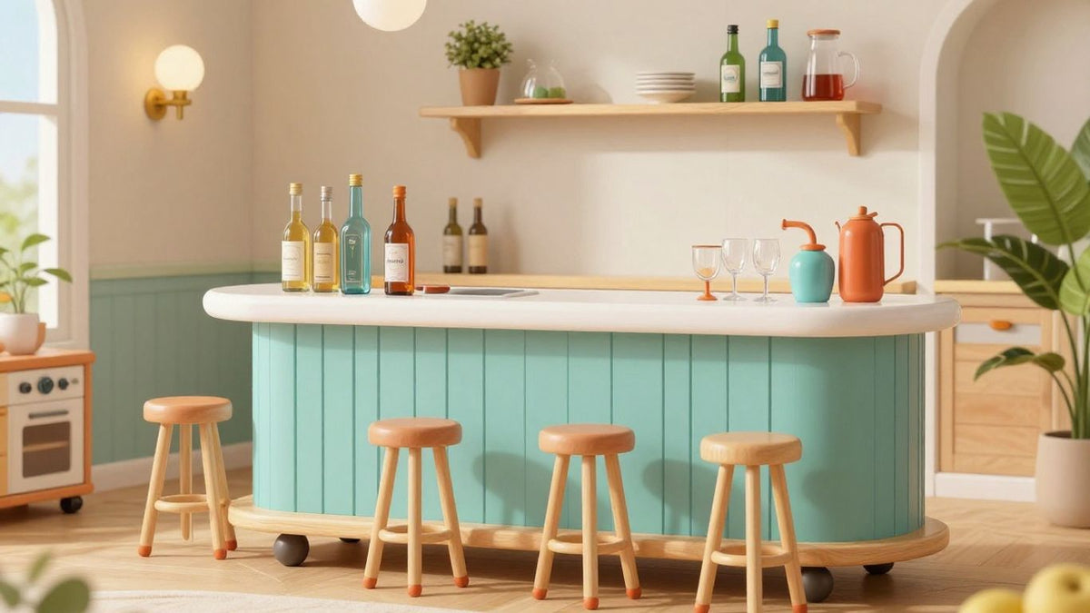 Toy kitchen transformed into a chic bar cart.
