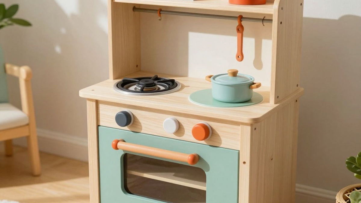 DIY play kitchen made from old furniture.