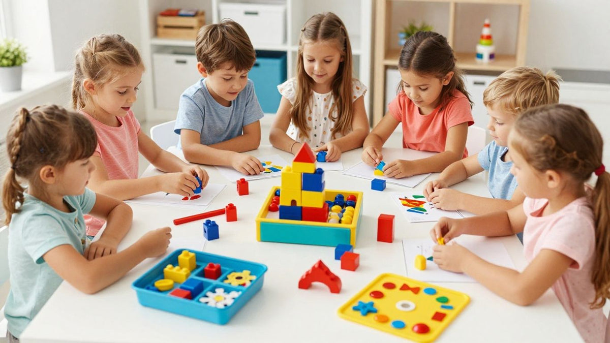 Children playing with a variety of gender-neutral toys.
