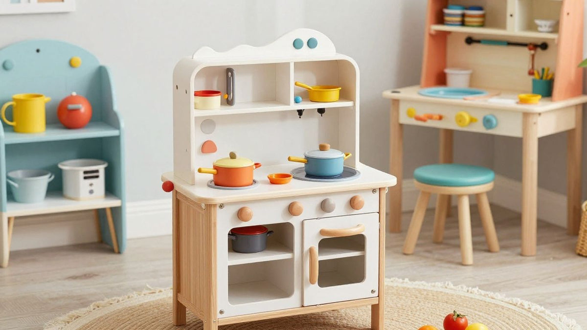 Chic and DIY transformed play kitchens for kids.