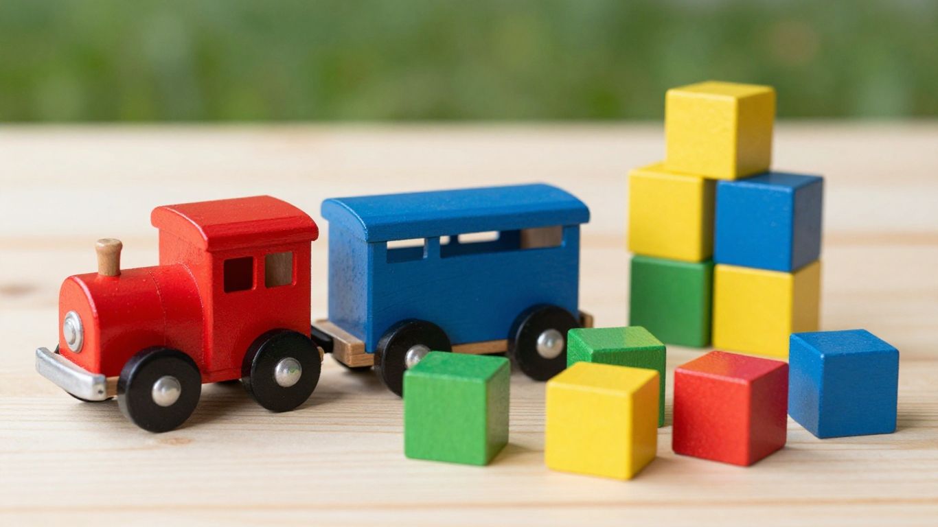 Lidl wooden toys: car, train, and blocks.