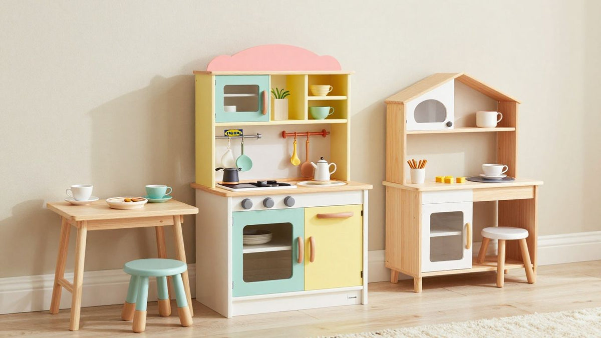 Customized Kmart and Ikea toy kitchens for kids.