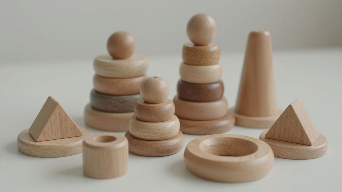 Wooden Montessori toys from Fisher-Price and other brands.