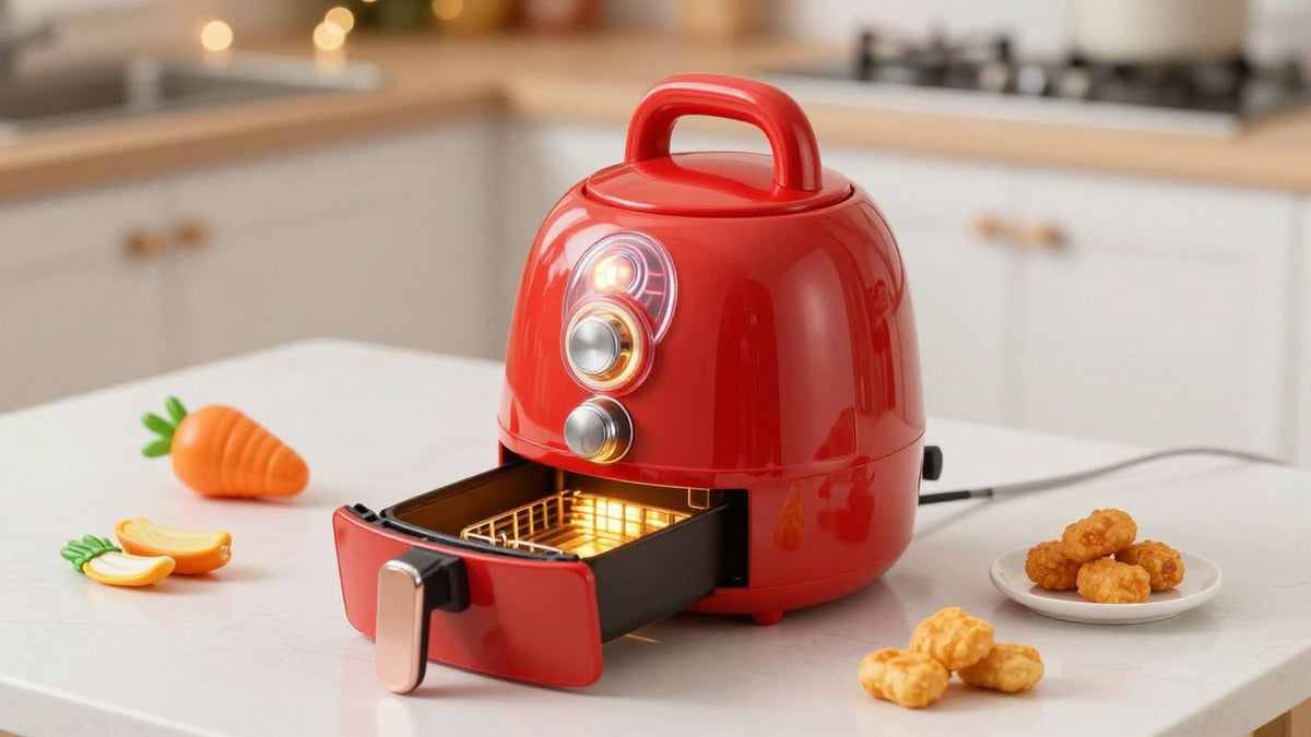 Toy air fryer with play food, ready for Christmas.