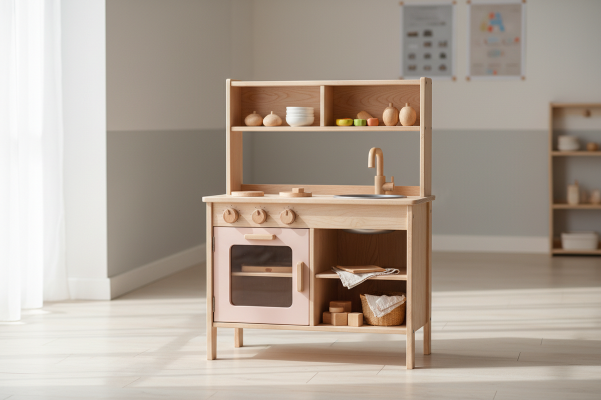 Pink Wooden Kitchen: The Perfect Blend of Play and Learning