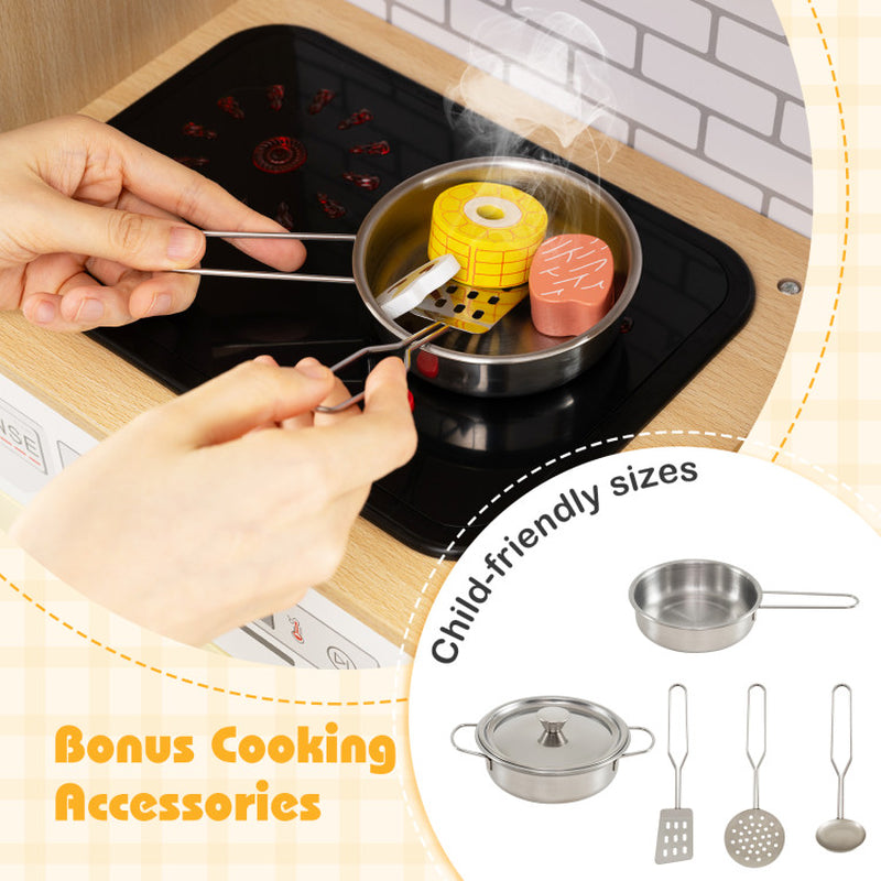 Kids Wooden Kitchen Playset with Realistic Lights and Sounds