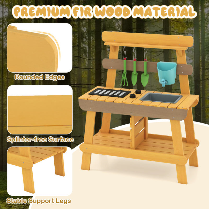 Outdoor Mud Kitchen for Kids Wooden Play Kitchen Toy for Boys Girls Aged 3-8
