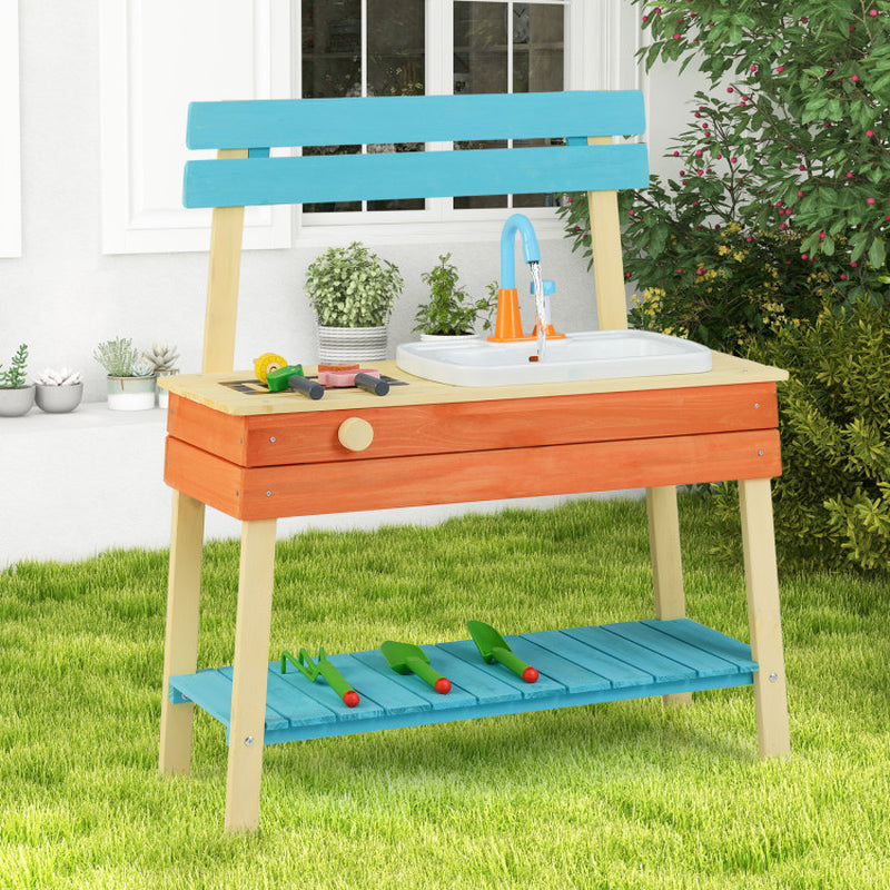 Kids Play Kitchen Set, Wooden Kitchen Playset Chef Pretend Mud Kitchen