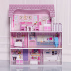 3 Etagen Puppenhaus Aus Holz Puppenstube Mit Möbeln & Zubehör Puppenvilla Mädchen Rosa