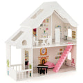 Puppenhaus Holz 2 Stöckige Puppenstube Mit Zubehör & Möbeln 81 X 30 X 86 Cm Weiß