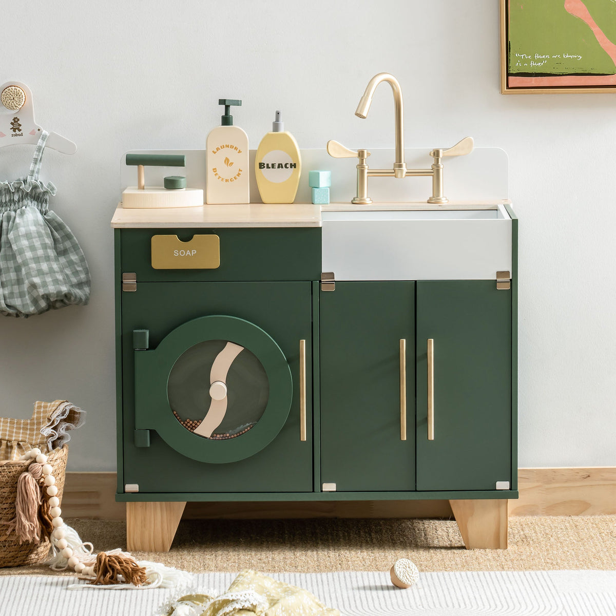 Vintage Green Wooden Toy Kitchen Set - Lunamoa