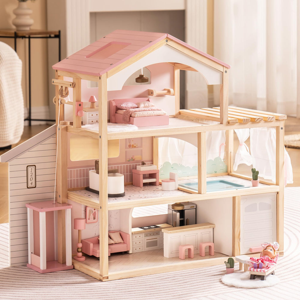 Wooden Doll House – Dreamy Pink - Lunamoa