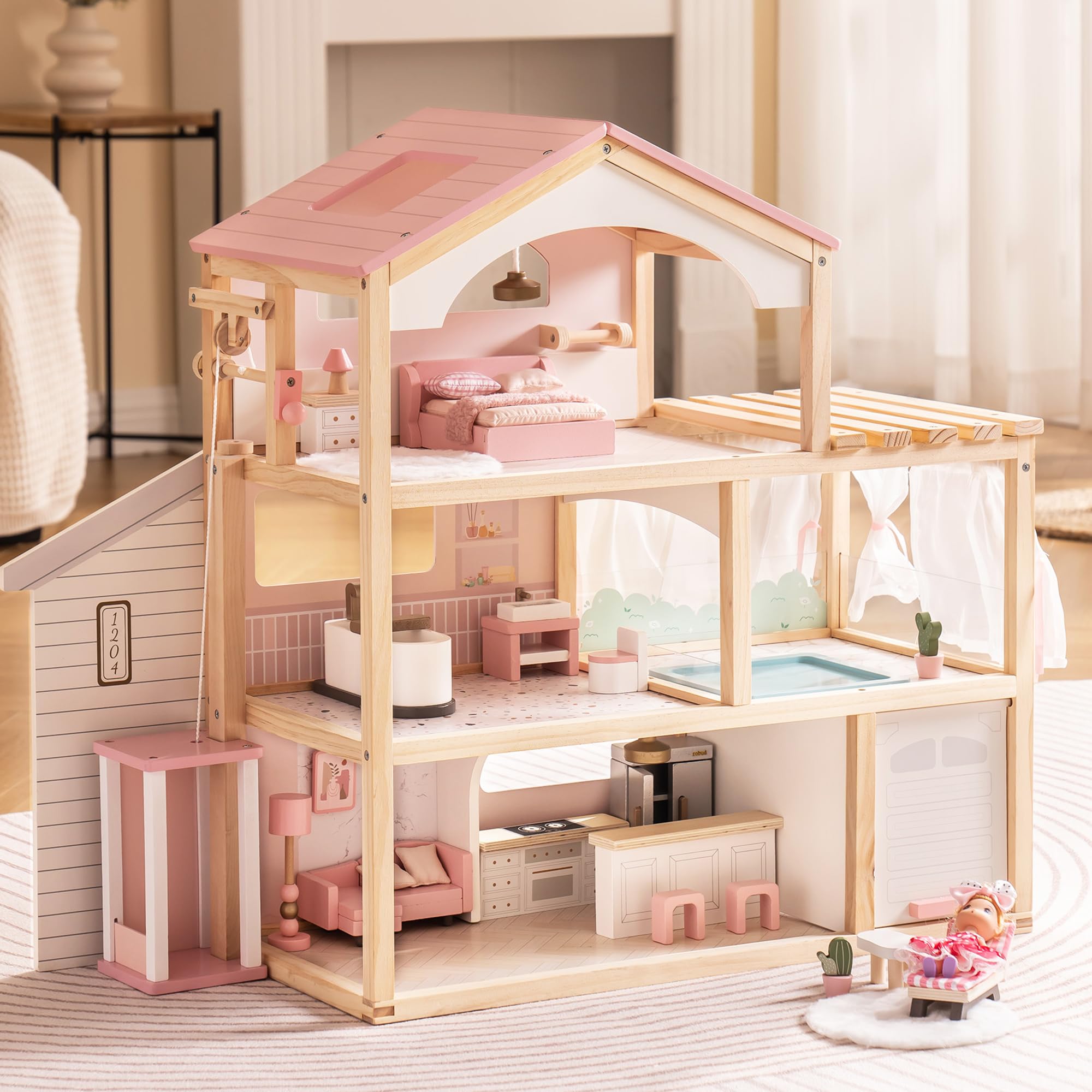 Wooden Doll House – Dreamy Pink - Lunamoa