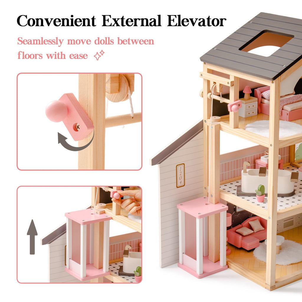 Wooden Doll House – Dreamy Pink - Lunamoa