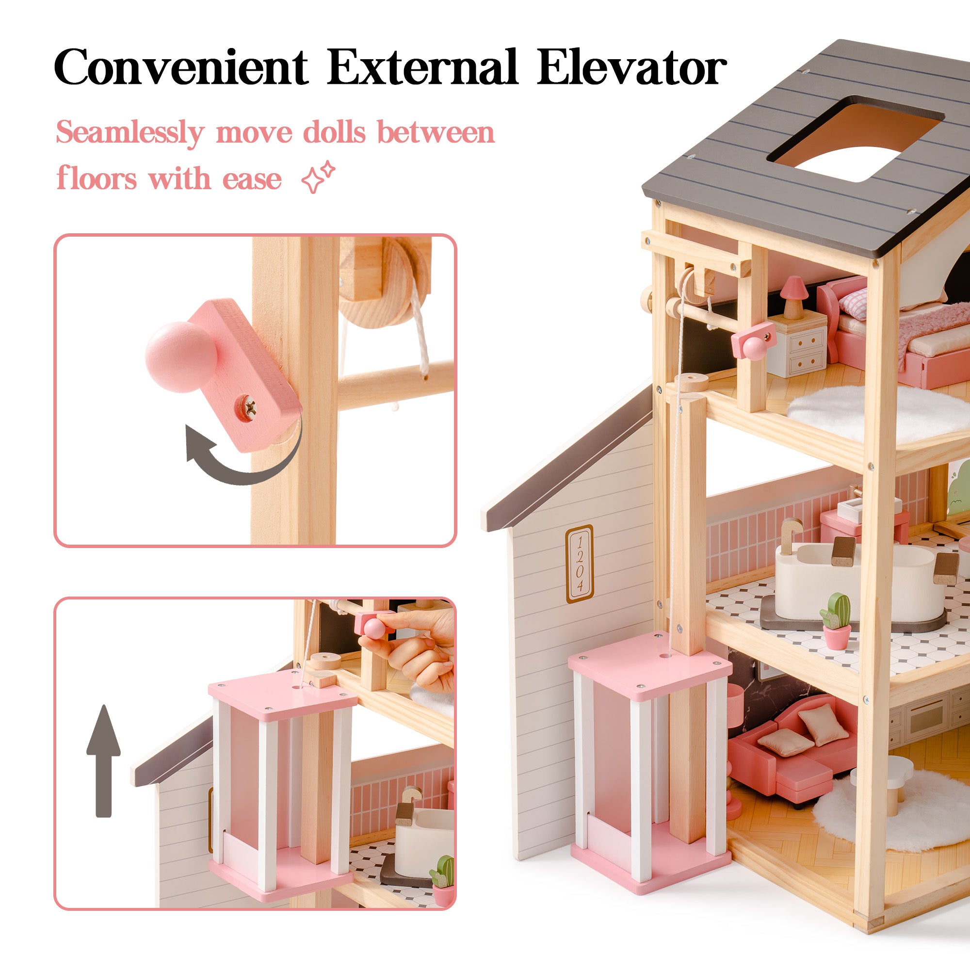Wooden Doll House – Dreamy Pink - Lunamoa