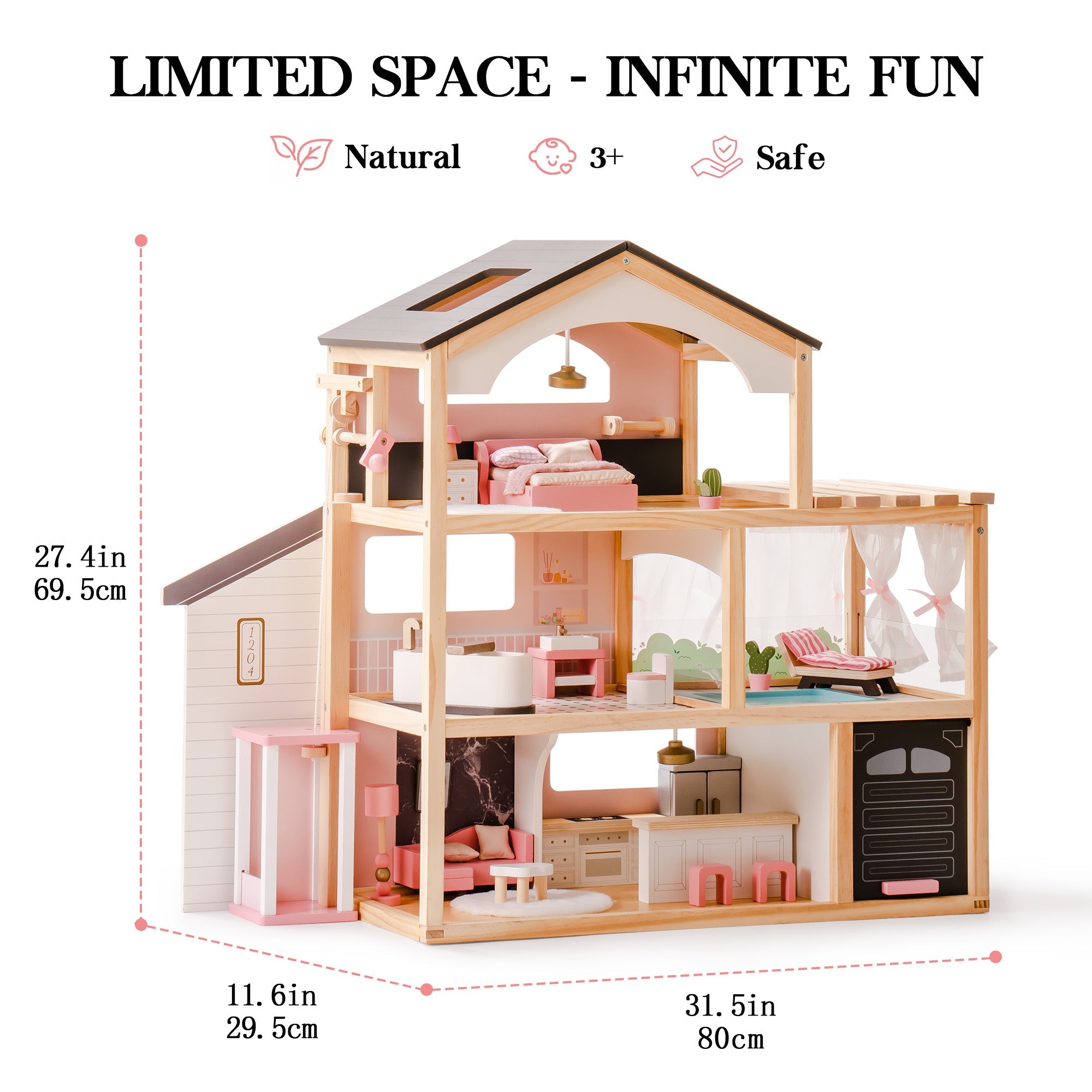 Wooden Doll House – Dreamy Pink - Lunamoa
