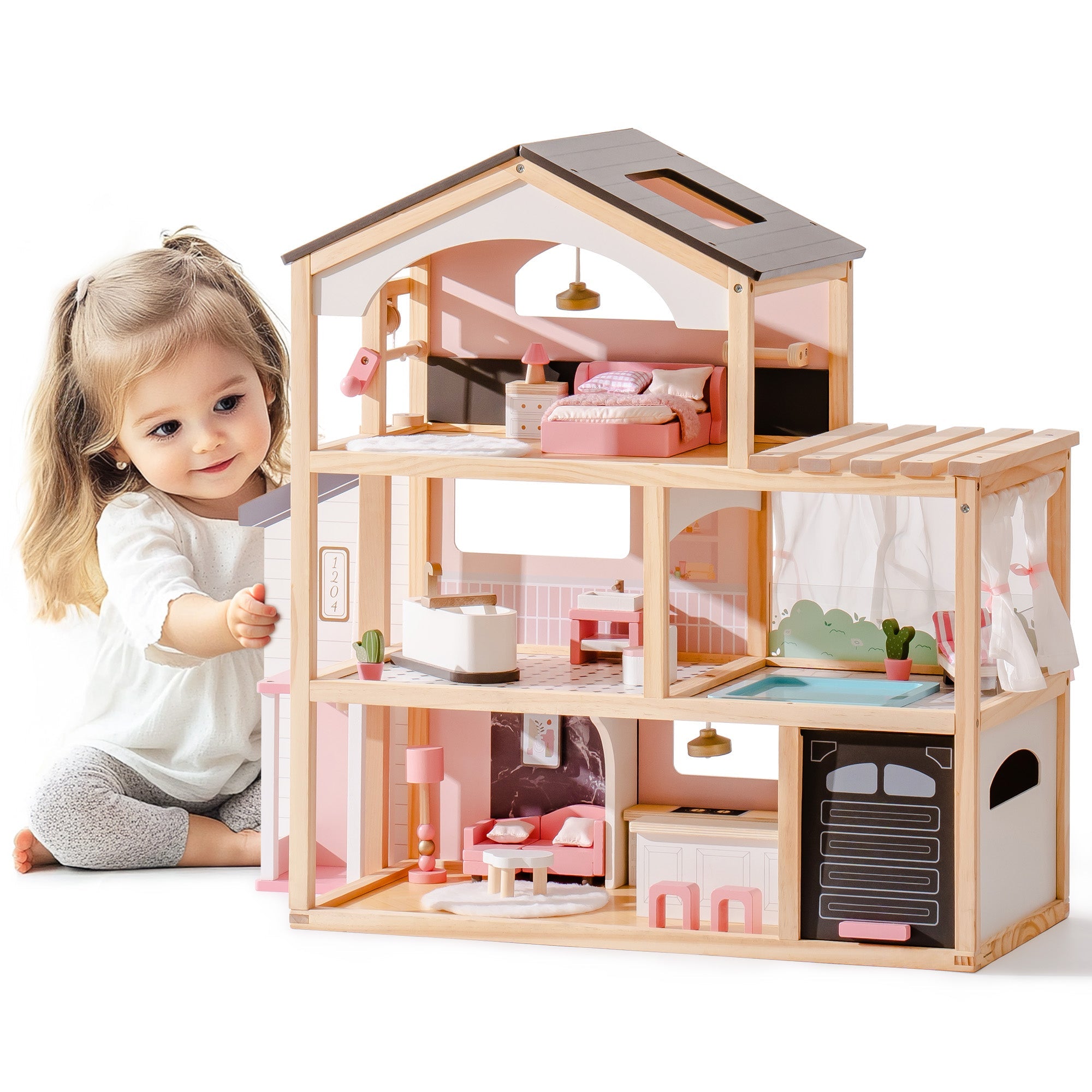 Wooden Doll House – Dreamy Pink - Lunamoa