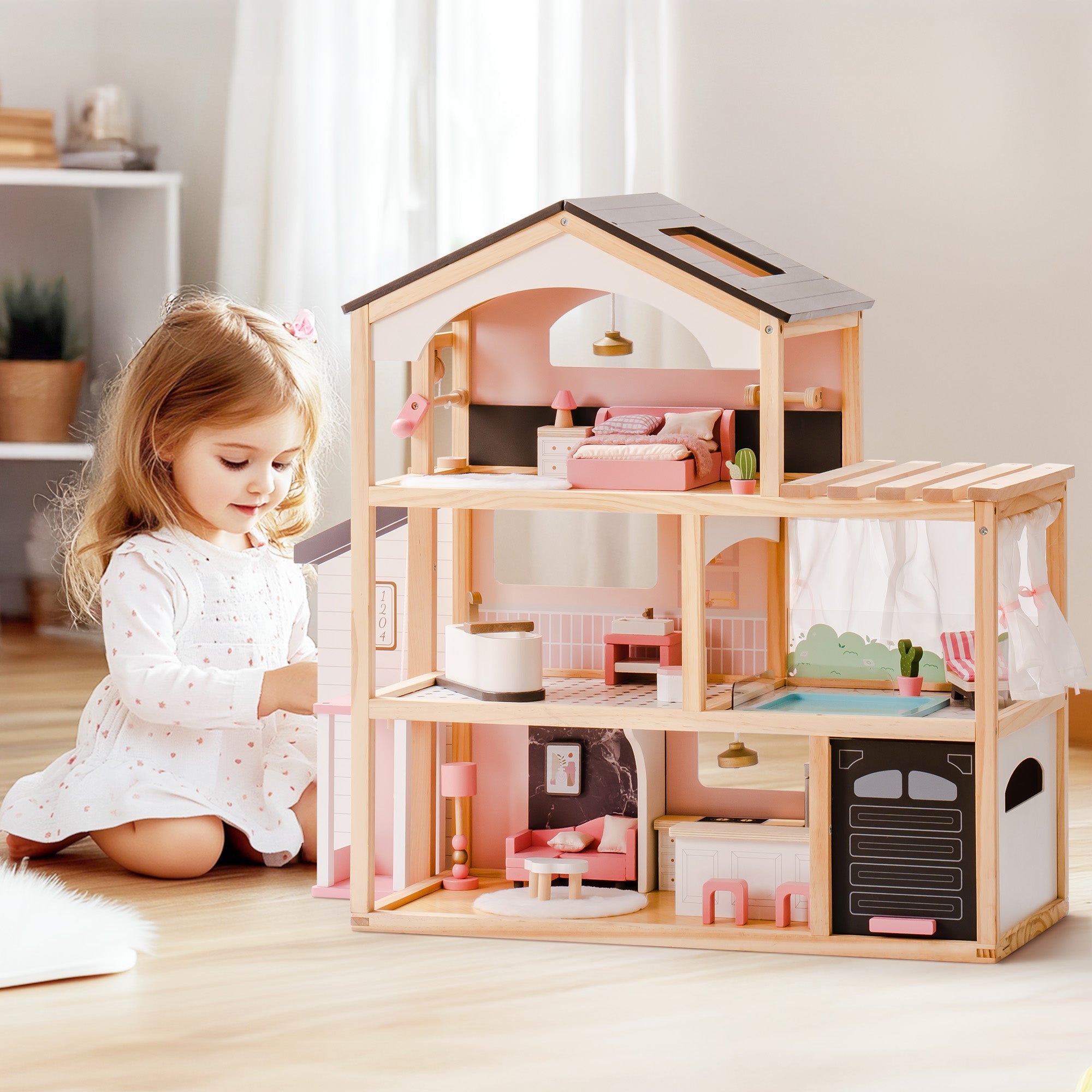 Wooden Doll House – Dreamy Pink - Lunamoa
