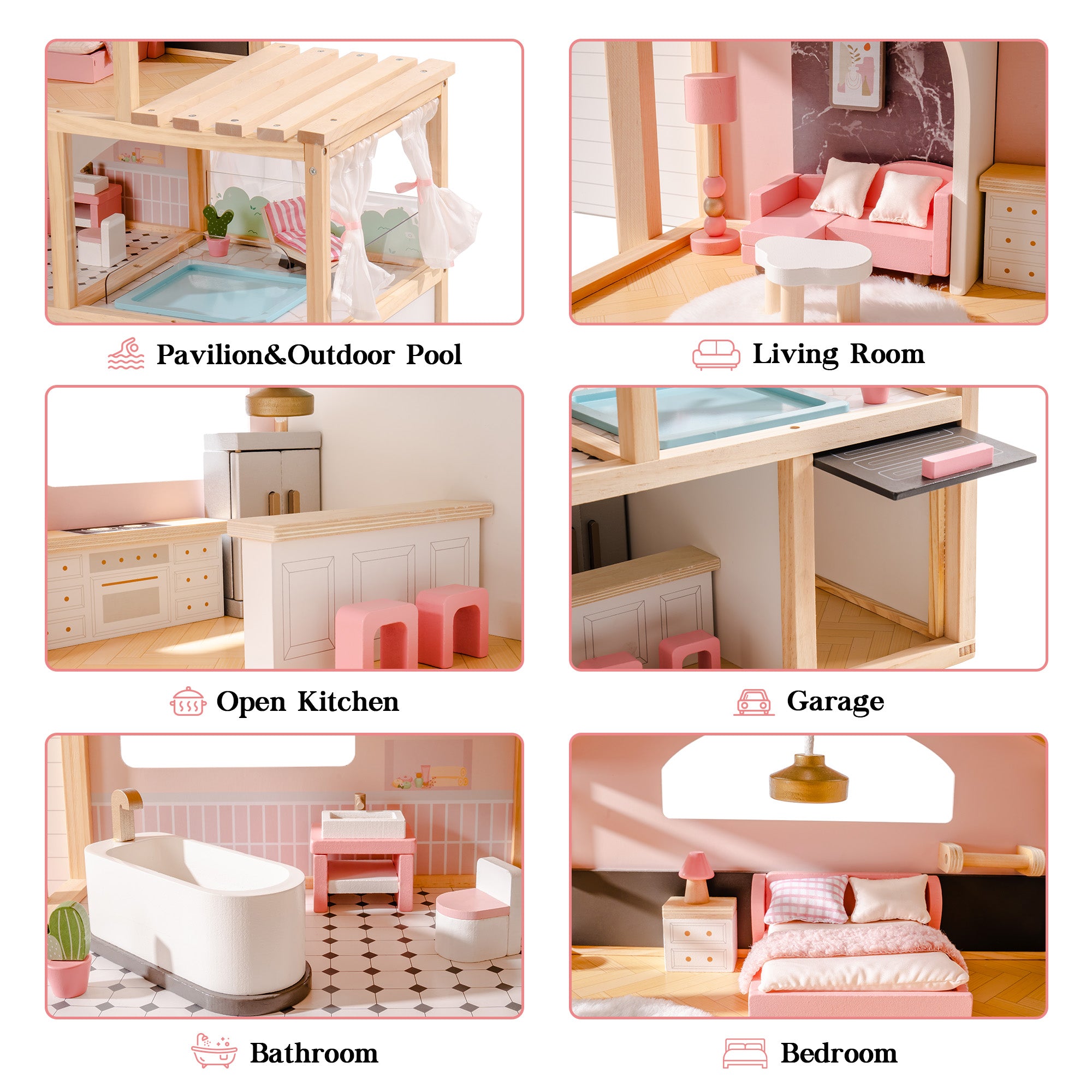 Wooden Doll House – Dreamy Pink - Lunamoa