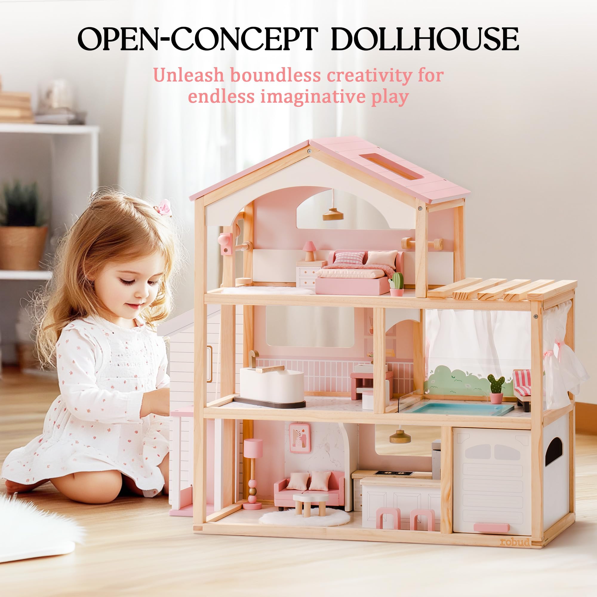 Wooden Doll House – Dreamy Pink - Lunamoa