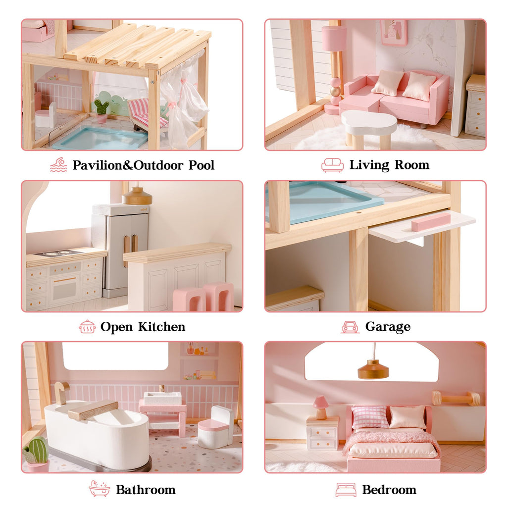 Wooden Doll House – Dreamy Pink - Lunamoa
