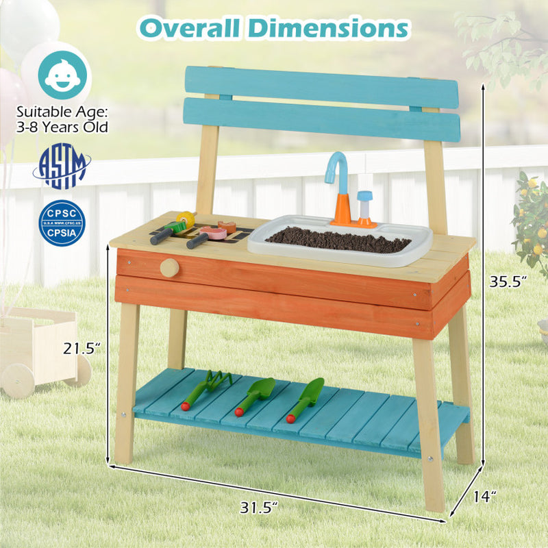 Kids Play Kitchen Set, Wooden Kitchen Playset Chef Pretend Mud Kitchen