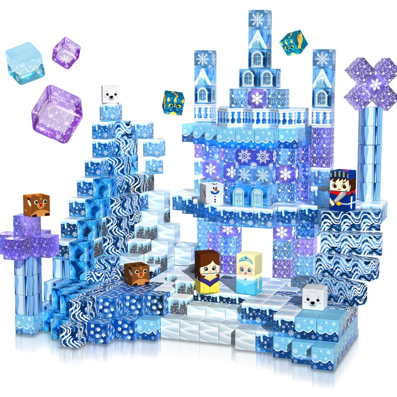 Ensemble de construction de château magnétique bleu