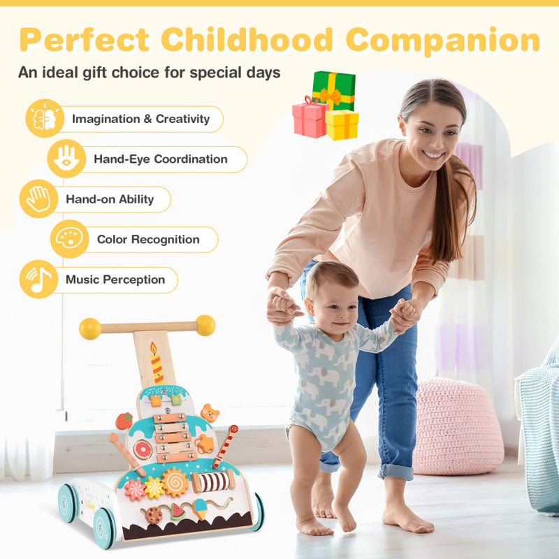 Wooden Baby Walker with Adjustable Heights and Smooth Wheels