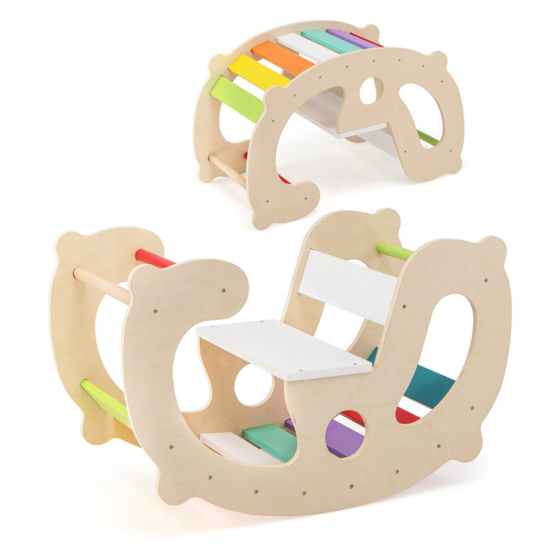 2-In-1 Rocking Horse Arch for Kids Montessori Climbing Toys with Arch Climber