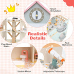 Wooden Corner Dollhouse Playset Pink Roof Doll House