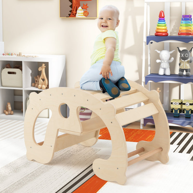 2-In-1 Rocking Horse Arch for Kids Montessori Climbing Toys with Arch Climber