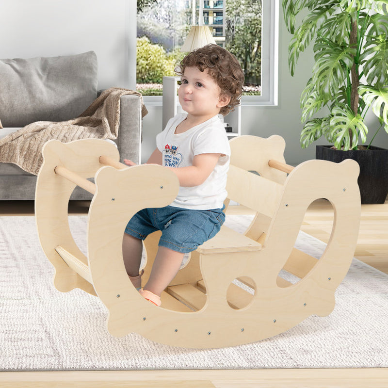 2-In-1 Rocking Horse Arch for Kids Montessori Climbing Toys with Arch Climber