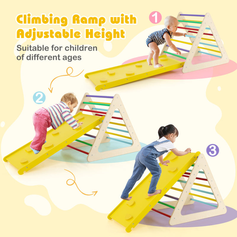 3 Piece Toddler Triangle Set Montessori with 2 Climbing Triangles and 1 Ramp