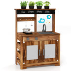 Mud Kitchen Fir Wood Play Kitchen with 4 Panting Pots Faucet Removable Sink