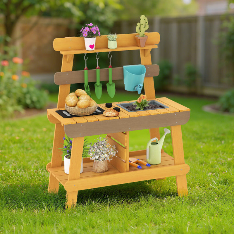 Outdoor Mud Kitchen for Kids Wooden Play Kitchen Toy for Boys Girls Aged 3-8