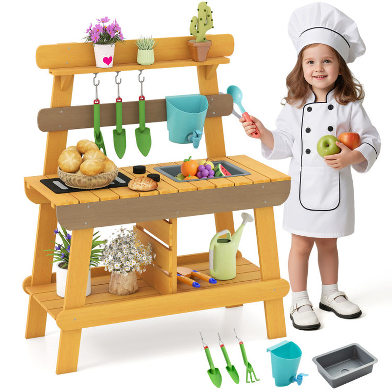 Outdoor Mud Kitchen for Kids Wooden Play Kitchen Toy for Boys Girls Aged 3-8