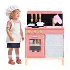 Play Kitchen for Kids Wooden Kitchen Playset with Door Curtain