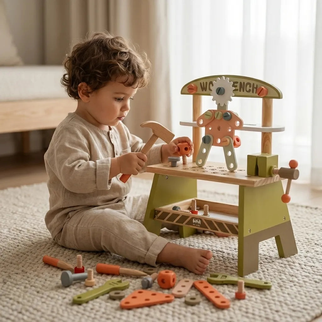 Green Wooden Tool Set for Toddlers