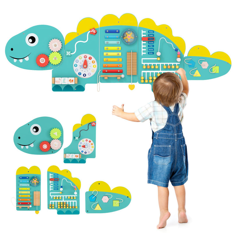 11-In-1 Dinosaur Activity Wall Busy Board Panels for Toddlers Education and Early Development