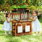 Mud Kitchen Fir Wood Play Kitchen with 4 Panting Pots Faucet Removable Sink