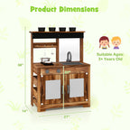 Mud Kitchen Fir Wood Play Kitchen with 4 Panting Pots Faucet Removable Sink