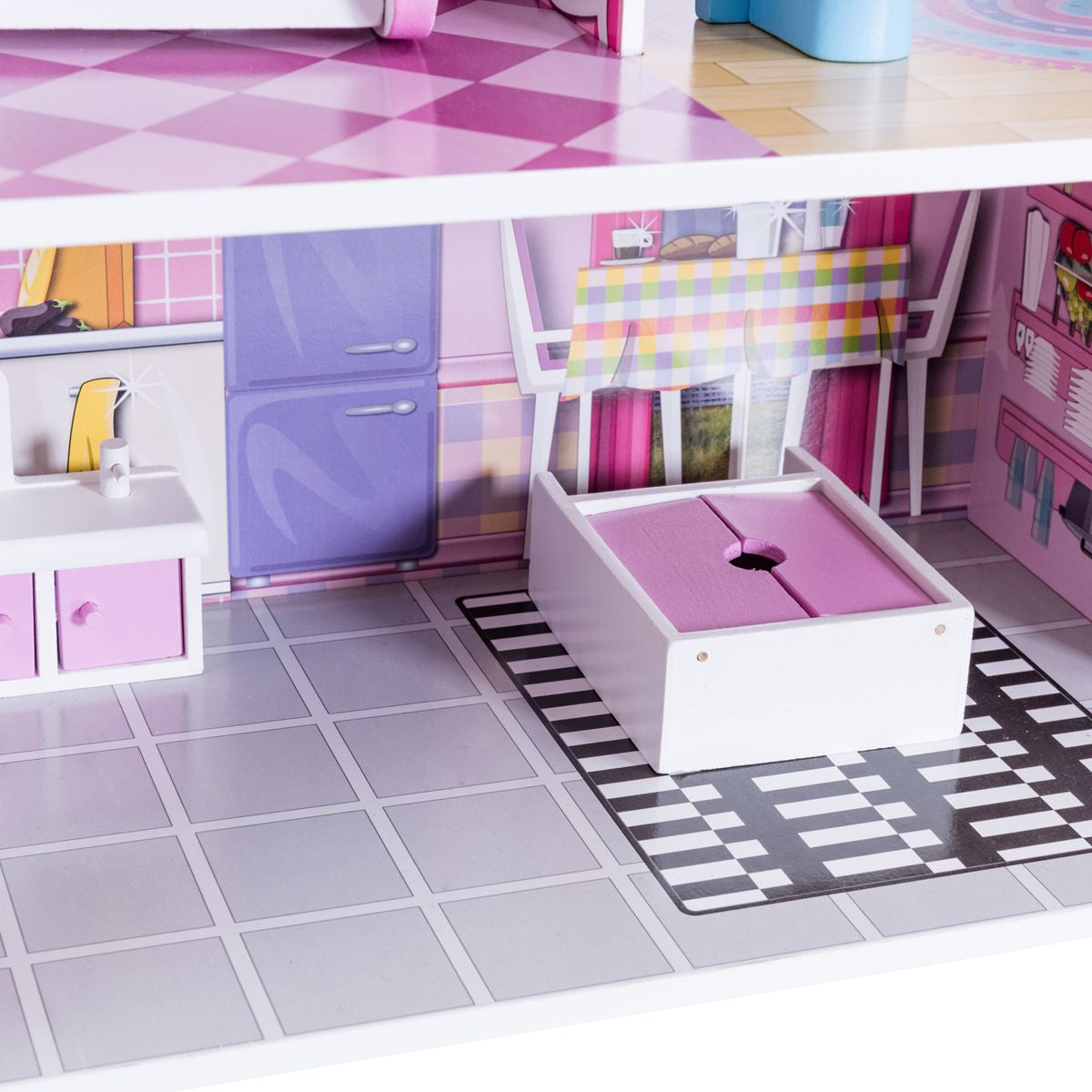 3 Etagen Puppenhaus Aus Holz Puppenstube Mit Möbeln & Zubehör Puppenvilla Mädchen Rosa