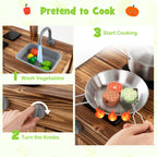 Mud Kitchen Fir Wood Play Kitchen with 4 Panting Pots Faucet Removable Sink