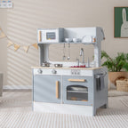 Double Sided Kids Pretend Kitchen Playset with 2-Seat Cafe